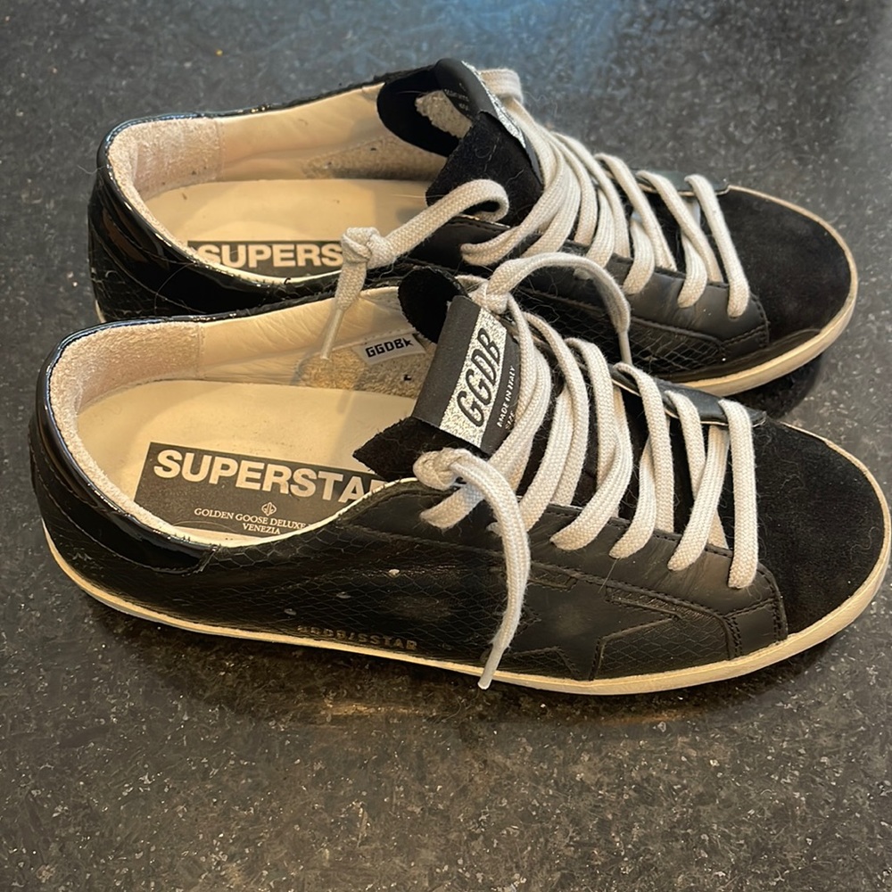 Exclusive Black Python Superstar Golden Goose Sneakers, Size 39